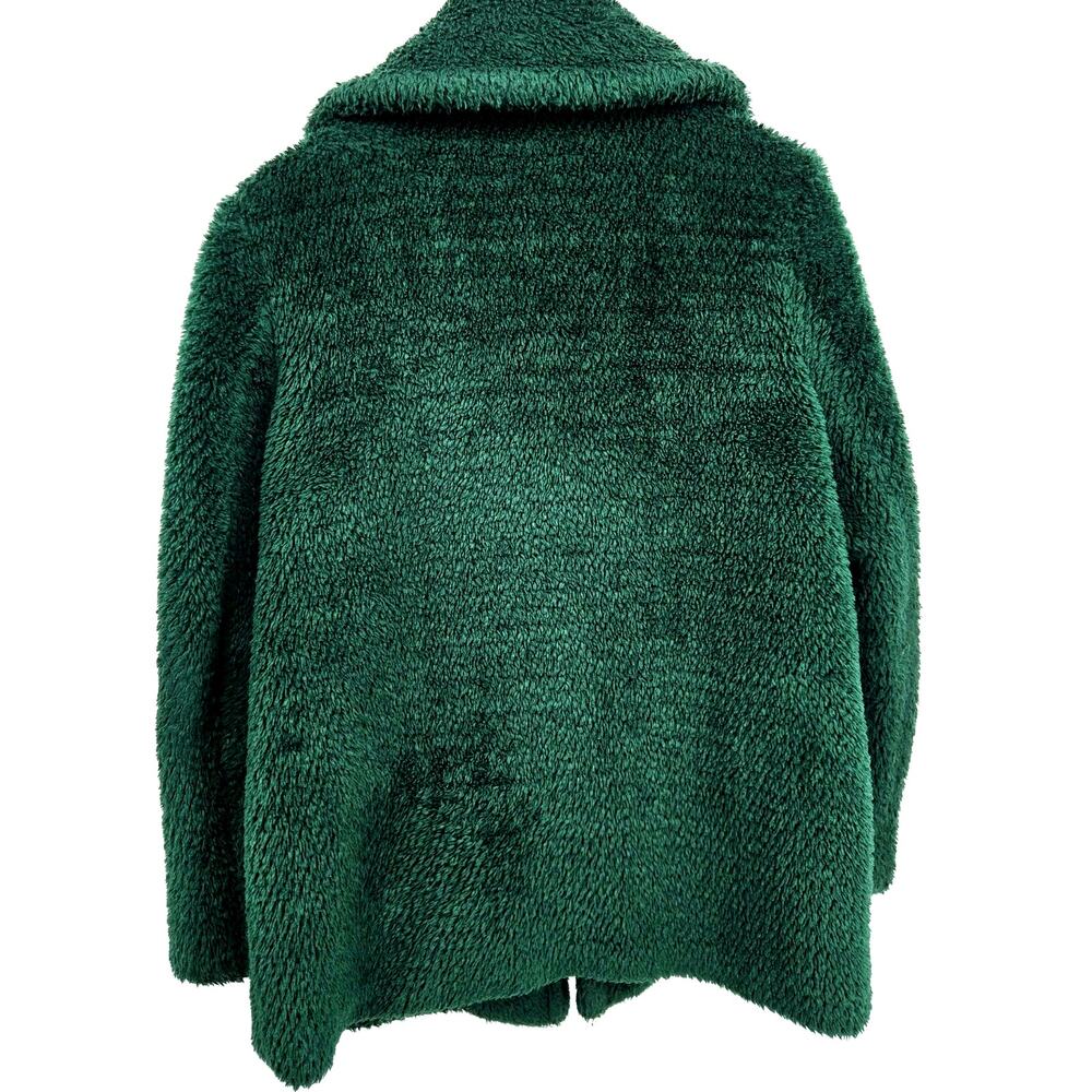 French Connection Medium Green Faux Fur Teddy Coat Collared Emerald Warm Cozy - Picture 2 of 6